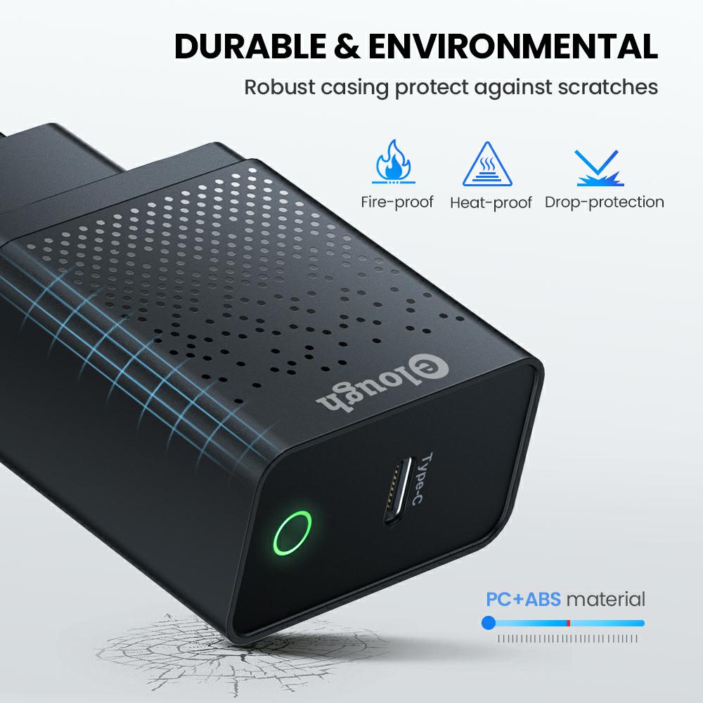 Cốc sạc cắm tường Elough 20W cổng cắm EU/US/UK 3.0 Type C sạc nhanh PD