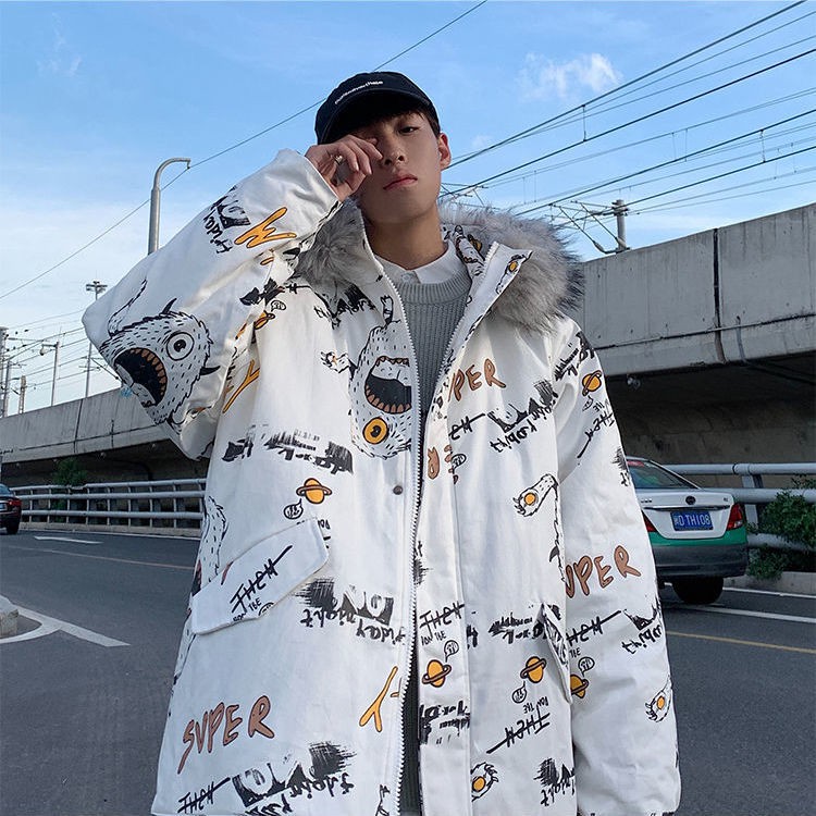 Áo khoác cotton dáng rộng phối cổ lông cỡ lớn thời trang hip hop mùa đông 2020 cho nam nữ | BigBuy360 - bigbuy360.vn