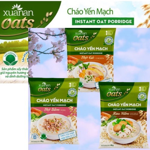 Cháo yến mạch nấm , thịt gà, thịt bằm 40g (Date mới),CHÁO YẾN MẠCH ĂN LIỀN 40g - XUÂN AN OATS-1 Thùng ( 30 gói)