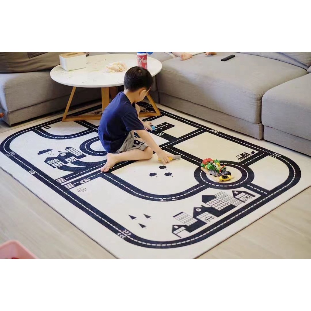 Thảm Chơi In Hình Thành Phố Nhiều Màu Sắc Vui Nhộn Giáo Dục Bé Chơi với xe hơi f