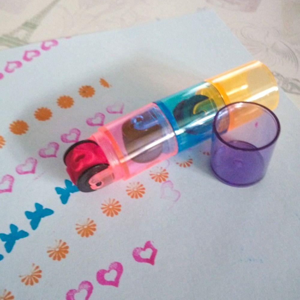 ELEGANT Bộ 6 Con Dấu Lăn Mực Bằng Nhựa In Họa Tiết Hoạt Hình Nhiều Màu Vui Nhộn Cho Học Sinh Mẫu Giáo