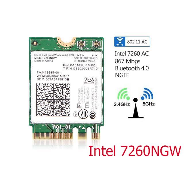 Card WiFi Laptop Intel 7260NGW 7265NGW AN chuẩn N có Blueooth 4.2