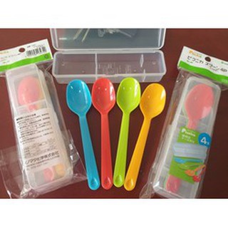 Bộ 4 thìa nhựa màu sắc (kèm hộp) Inomata Nhật Bản - Chuyên sỉ