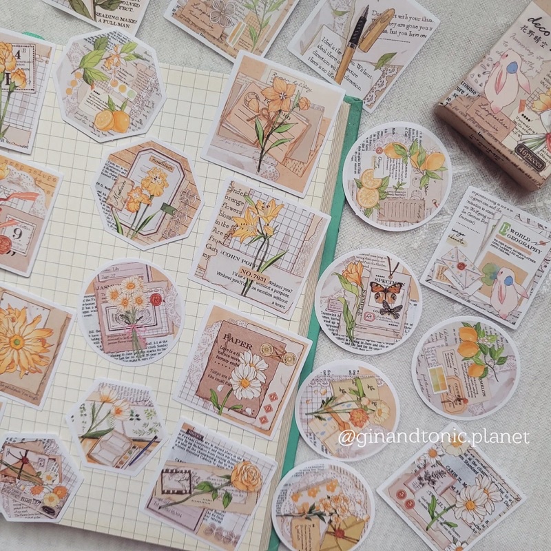 Set 23 sticker thực vật và quote dùng trang trí junk journal và vintage journal - ginandtonic