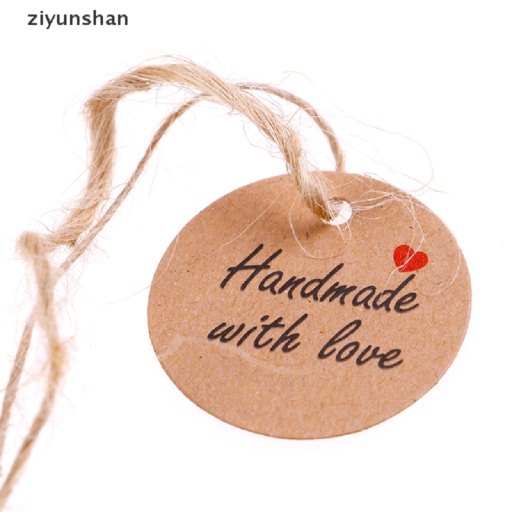 Set 100 Tấm Nhãn Giấy Cứng Handmade with Love Kèm 20m Dây Treo