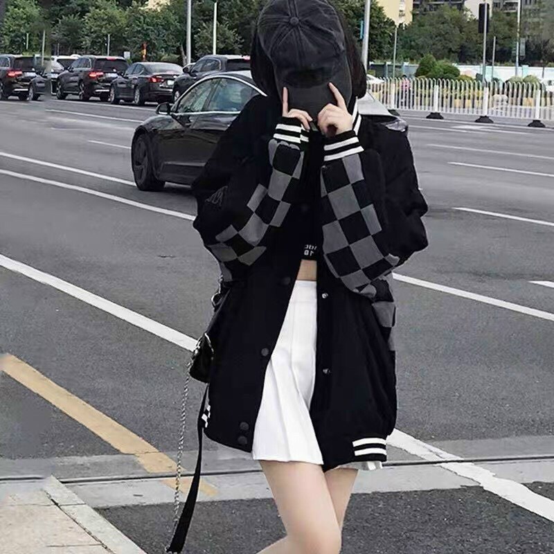 Áo Khoác Bomber Nỉ TAKEEP 🦋 Áo Bóng Chày Unisex Dáng Rộng Caro 🦋