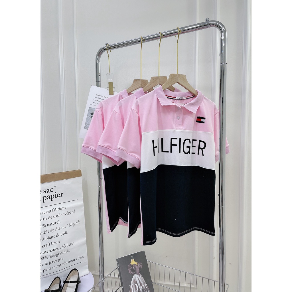 [ảnh thật-sẵn] Áo polo chữ phối logo thêu đáp nổi
