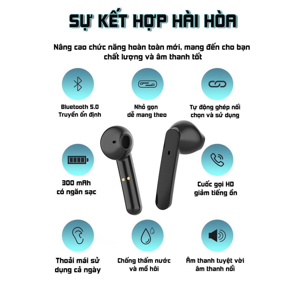 Tai nghe nhét tai bluetooth PKCB146 5.0 phiên bản quốc tế, cảm ứng vân tay, chống nước IPX5 - Hàng chính hãng