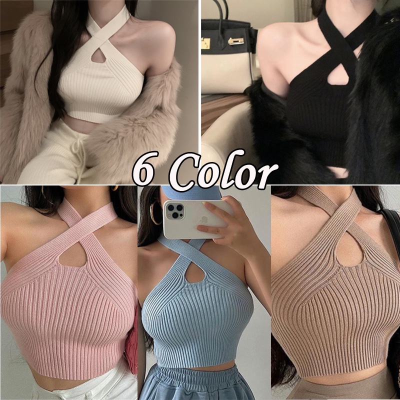 Áo Croptop Dệt Kim Màu Sắc Tinh Khiết Thời Trang Mùa Hè Quyến Rũ Cho Nữ