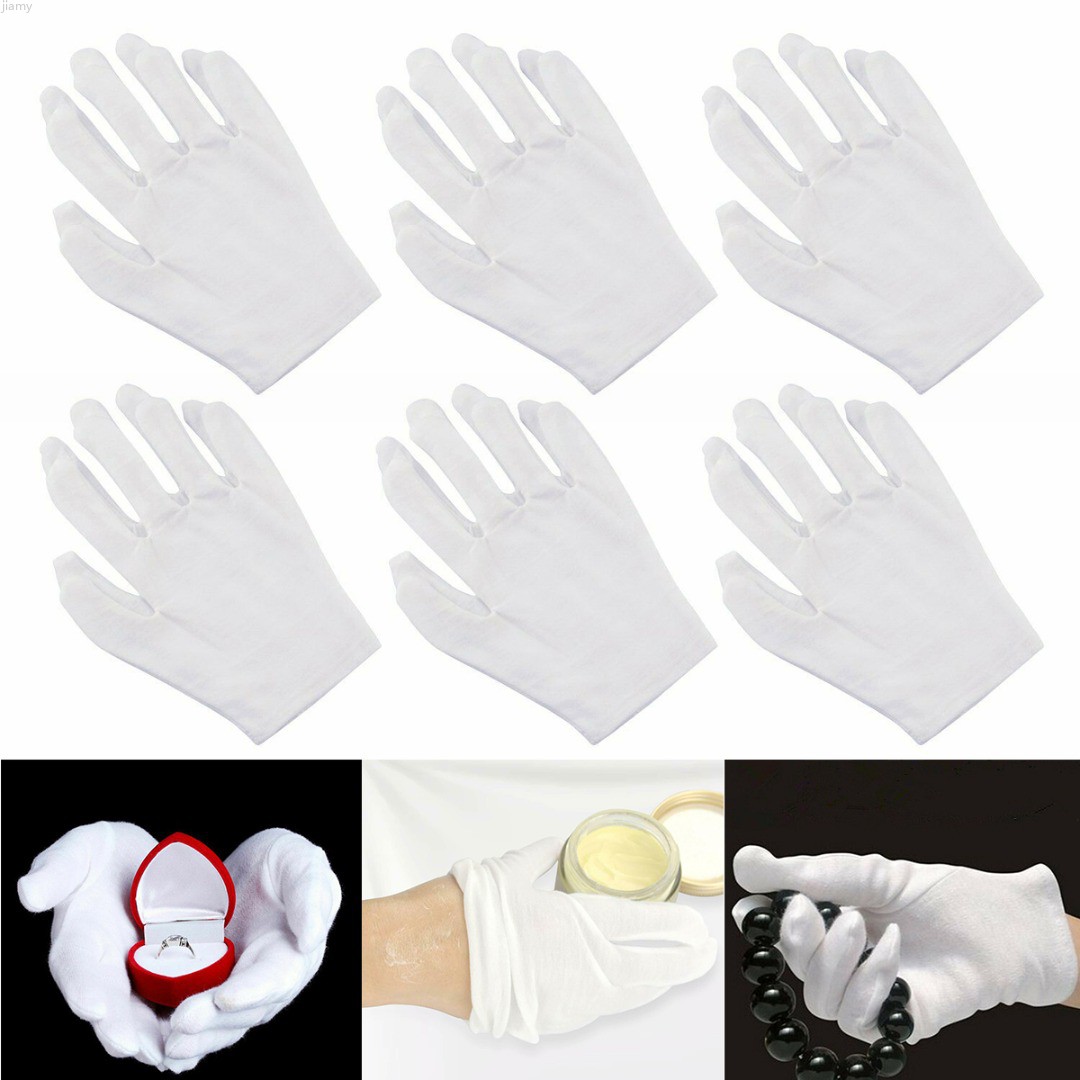 Set 6 Đôi Găng Tay Cotton Mềm Mỏng Màu Trắng Chuyên Dụng Cho Công Nhân