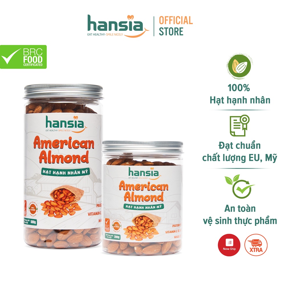 Hạt Hạnh Nhân Organic HANSIA Thơm, Ngậy Giàu Protein, Vitamin Và Khoáng Chất Thiết Yếu Tốt Cho Cơ Thể Hộp 300g - 500g