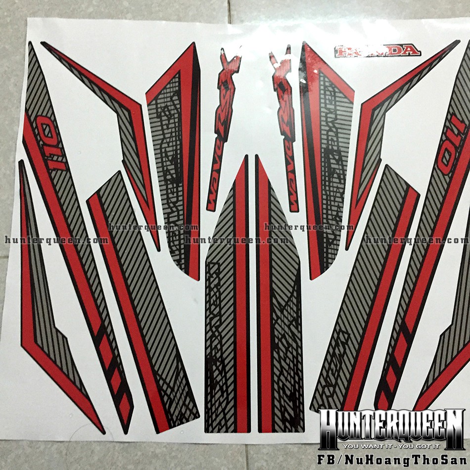 Tem rời xe Wave RSX 2010. Chỉ đỏ, sọc đen, dán xe đen. Decal tem chế đẹp, chất lượng cao