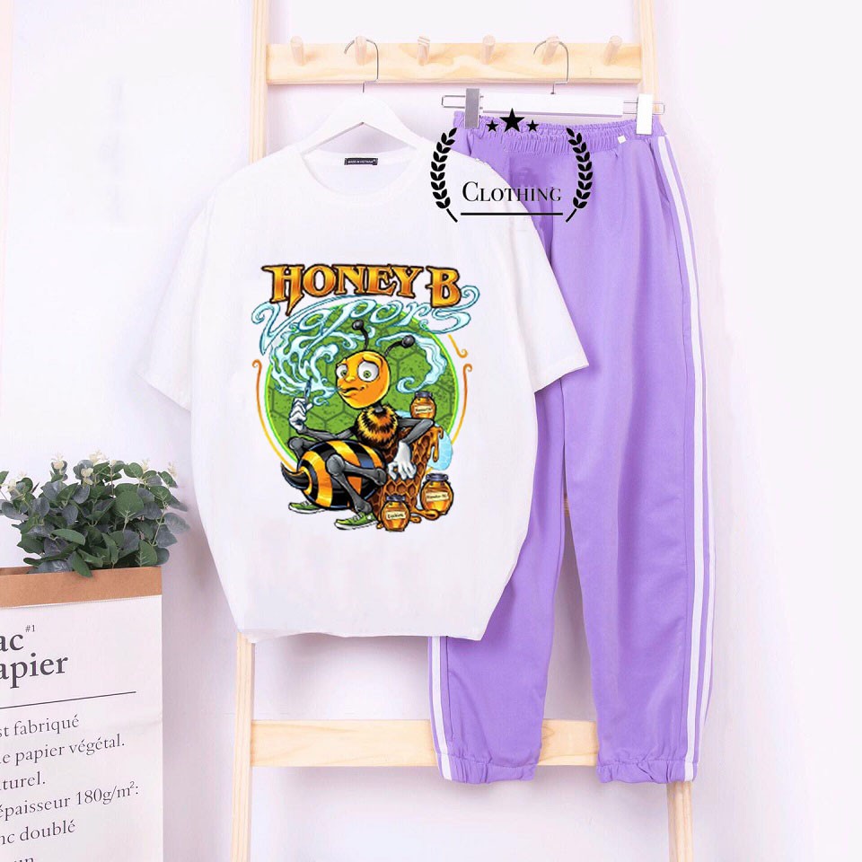 Sét Bộ Đồ Nữ Xinh Cute Mặc Đi Chơi Mùa Hè Đẹp Giá Rẻ, Áo Cotton In 3D Chú Ong Honey B Kèm Quần Phong Cách