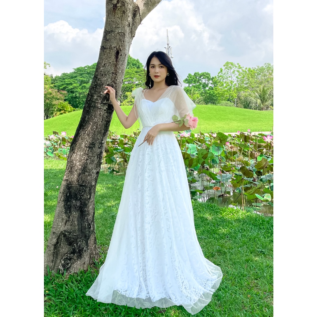 Đầm maxi dạ hội ren trắng thiết kế sang trọng kèm hình thật video