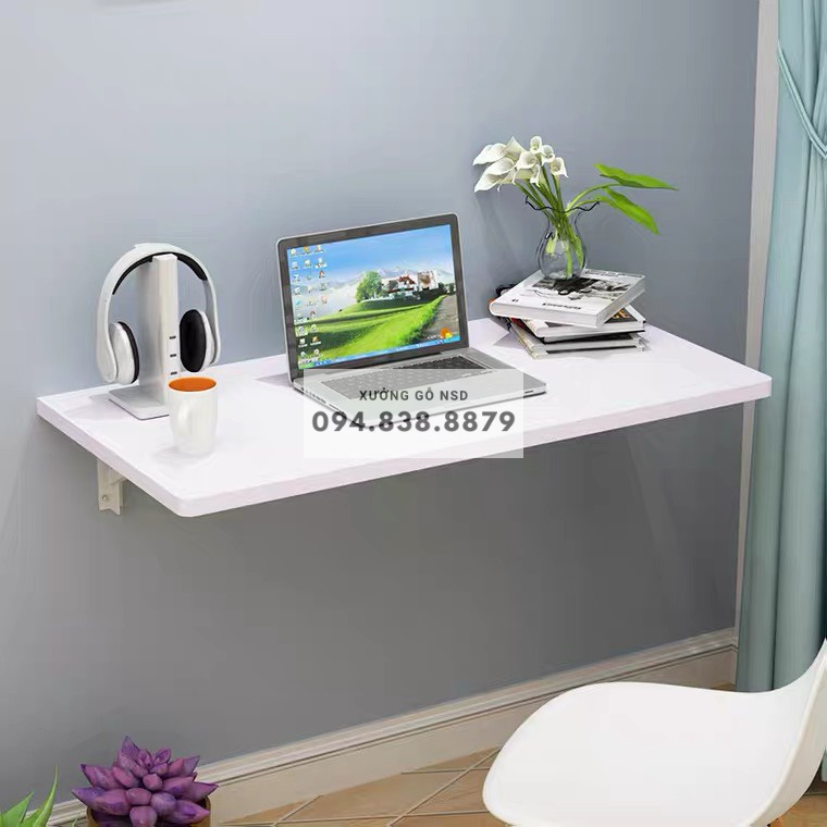 Bàn gấp gọn bàn học gỗ bàn làm việc treo gắn tường gỗ MDF chống ẩm nhập khẩu đa năng tiện lợi kèm phụ kiện