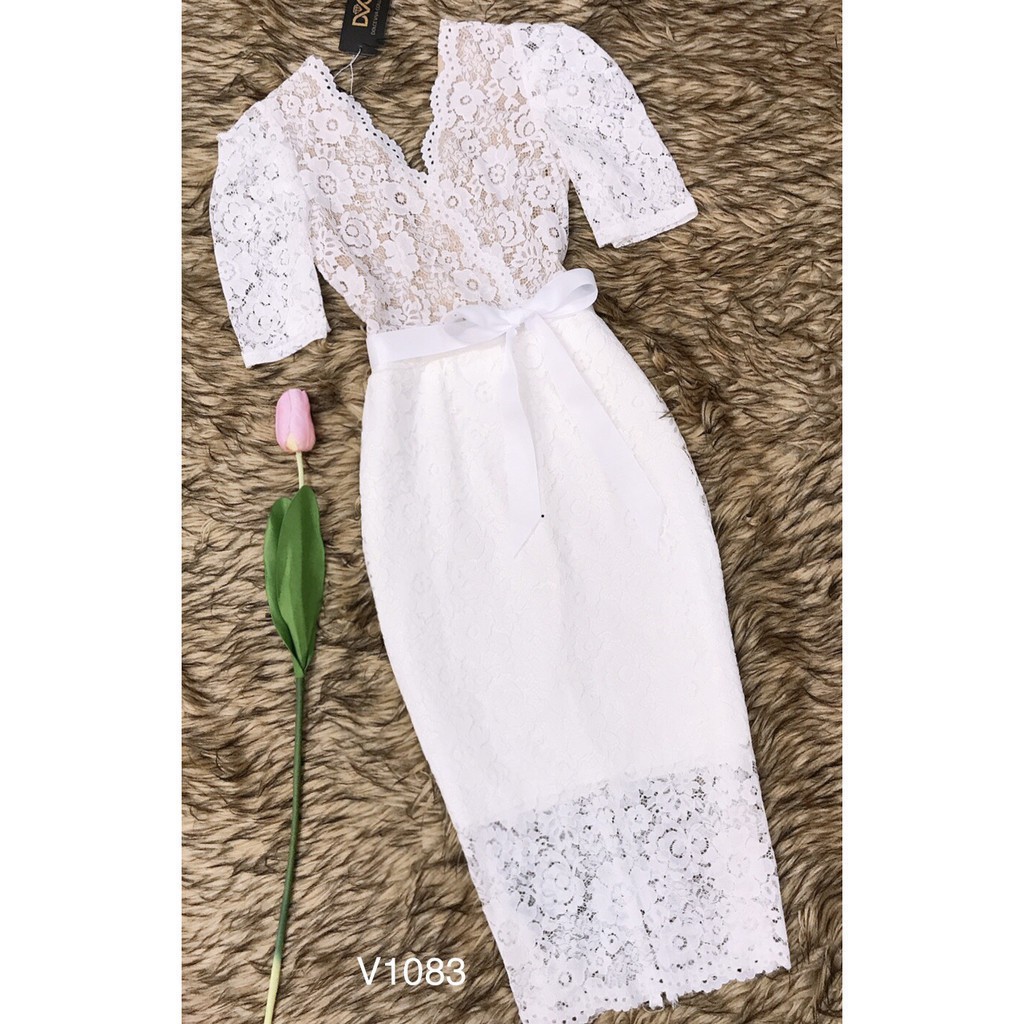 [ xả kho ] MiD Đầm ren body V1083 trắng Mie Design ảnh thật