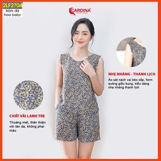 Đồ bộ nữ CARDINA chất lanh tre Nhật cao cấp quần đùi áo sát nách họa tiết tinh tế 2LF27