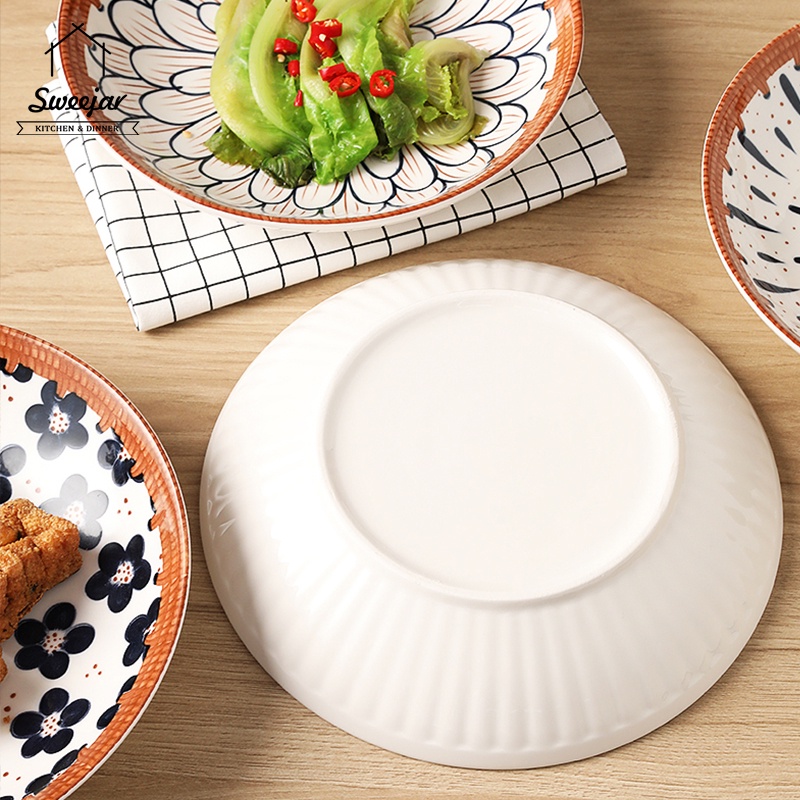 Đĩa Sứ Tròn 8 Inch Phong Cách Nhật Bản Cho Nhà Hàng