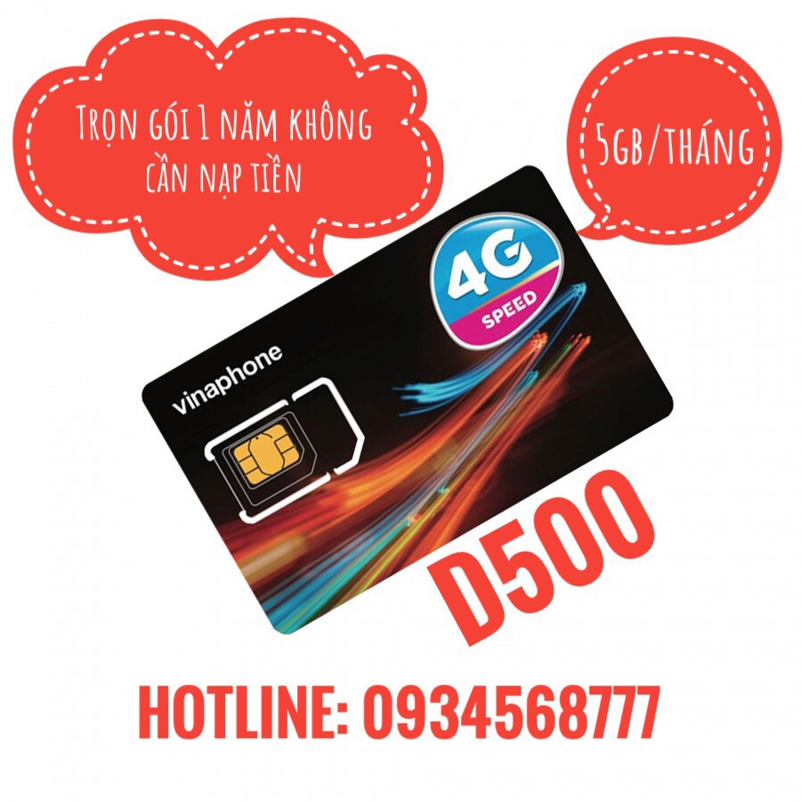 Sim vào mạng 12 tháng miễn phí Vinaphone D60G VD149 D500