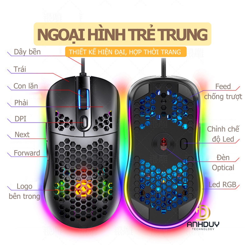 Chuột gaming có dây Yindiao G7 7200 DPI Led RGB 16 triệu màu thiết kế đỉnh cao của dòng chuột chơi game