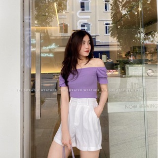 Áo trễ vai thun tăm tay bèo (ảnh thật)