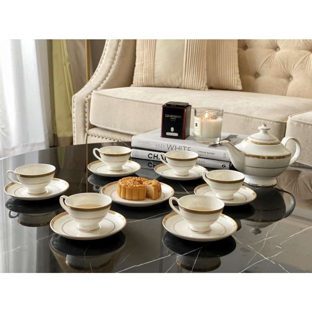 Bộ ấm chén trà sứ xương châu Âu Imperial viền vàng Hoàng Gia - Hàng UK Chính Hãng