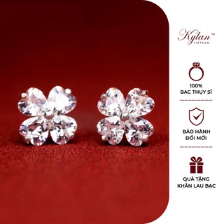 Khuyên tai bạc nữ Kylan Silver KL0115 kim cương nhân tạo hình cỏ 4 lá
