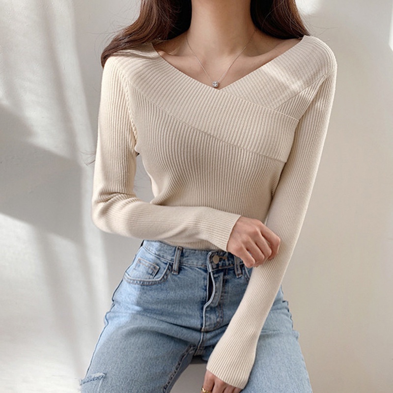 Áo len trễ vai dệt kim phong cách Hàn Quốc AL06