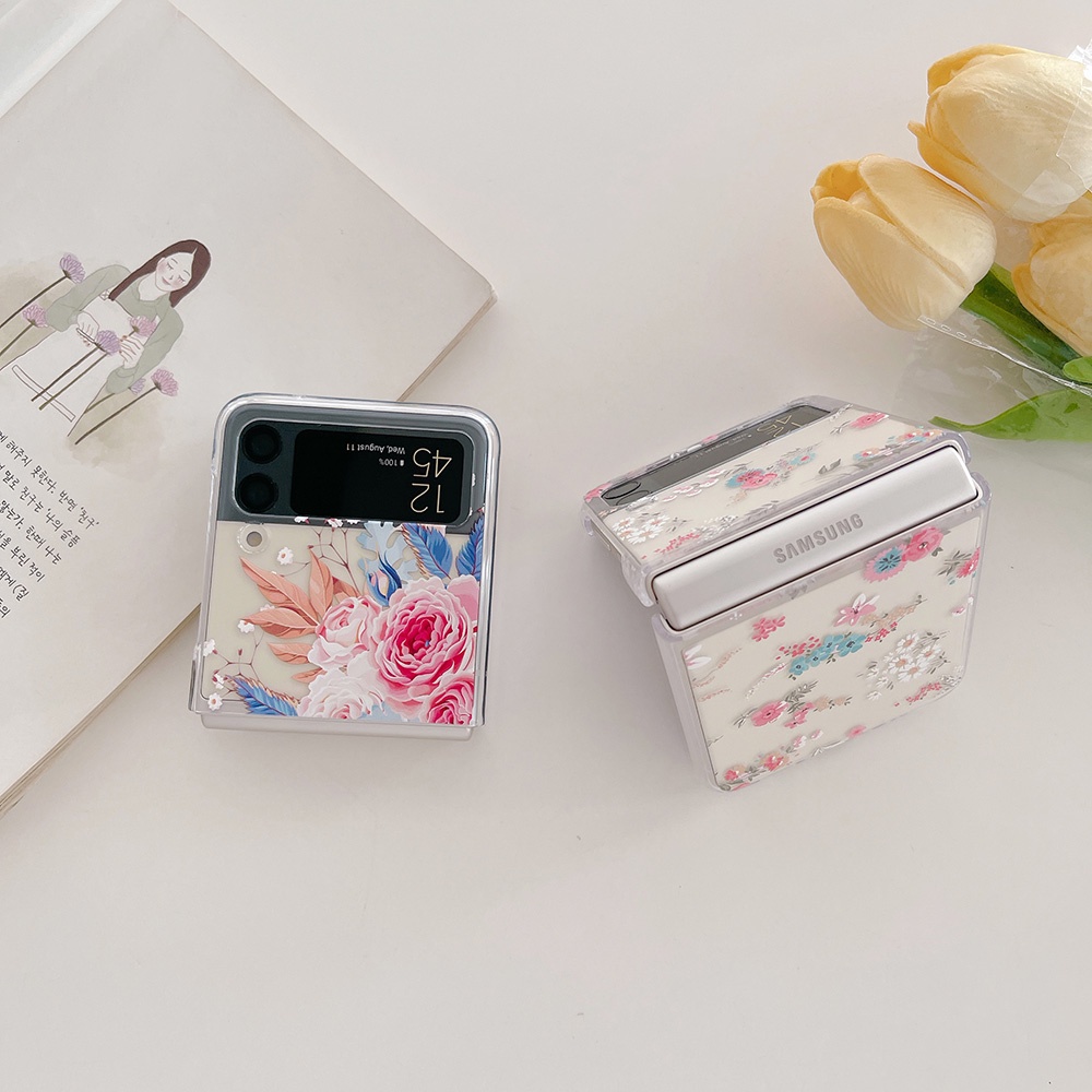 Ốp Điện Thoại Trong Suốt Họa Tiết Hoa Nhỏ Dễ Thương Cho Samsung Galaxy Z Flip 3 4 5 Z Flip5 Flip3 Flip4