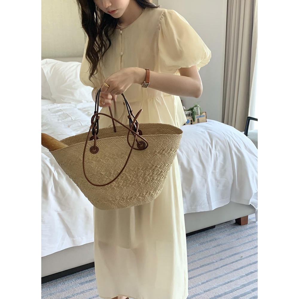 Set Áo Tay Phồng + Chân Váy Lưng Cao Thời Trang Hàn Quốc Cho Nữ