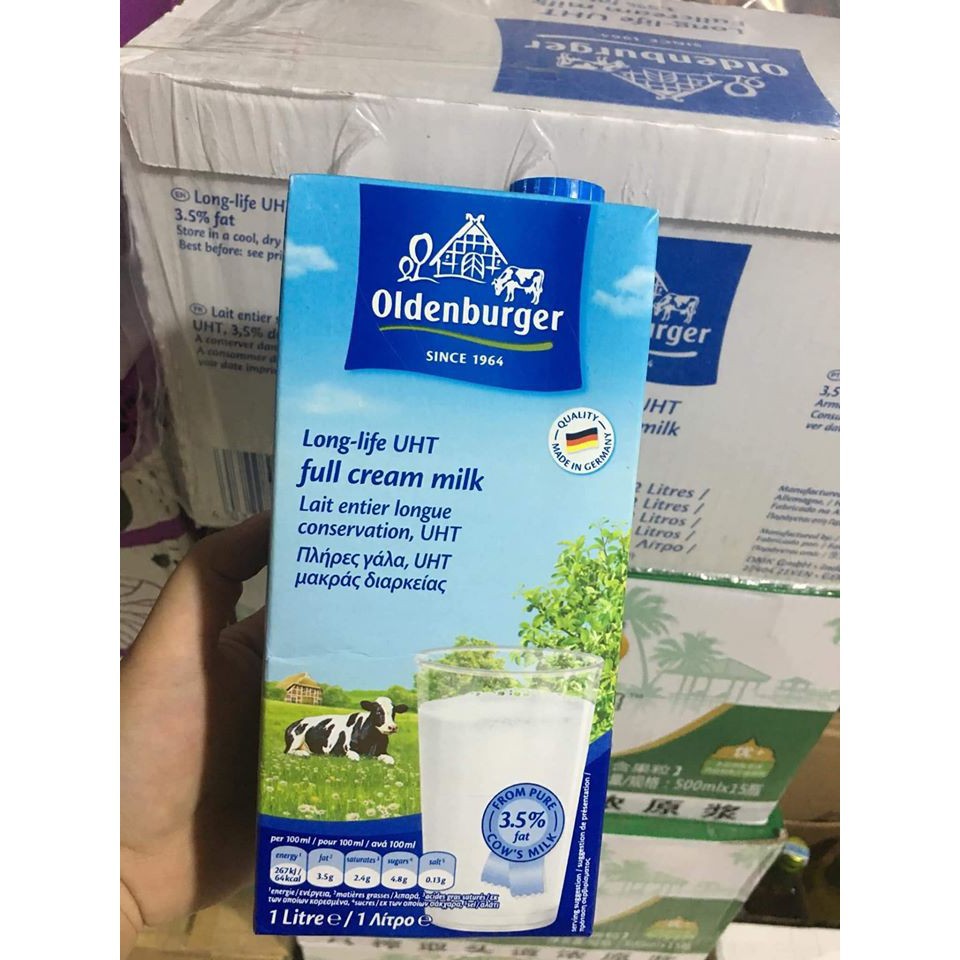 THÙNG 12 HỘP SỮA TƯƠI ĐỨC OLDENBURGER NGUYÊN KEM KHÔNG ĐƯỜNG 1L