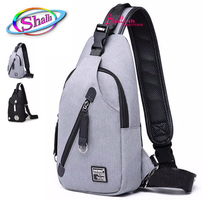 {MẪU MỚI} Túi đeo chéo phối chỉ màu cao cấp Shalla (đen xám)