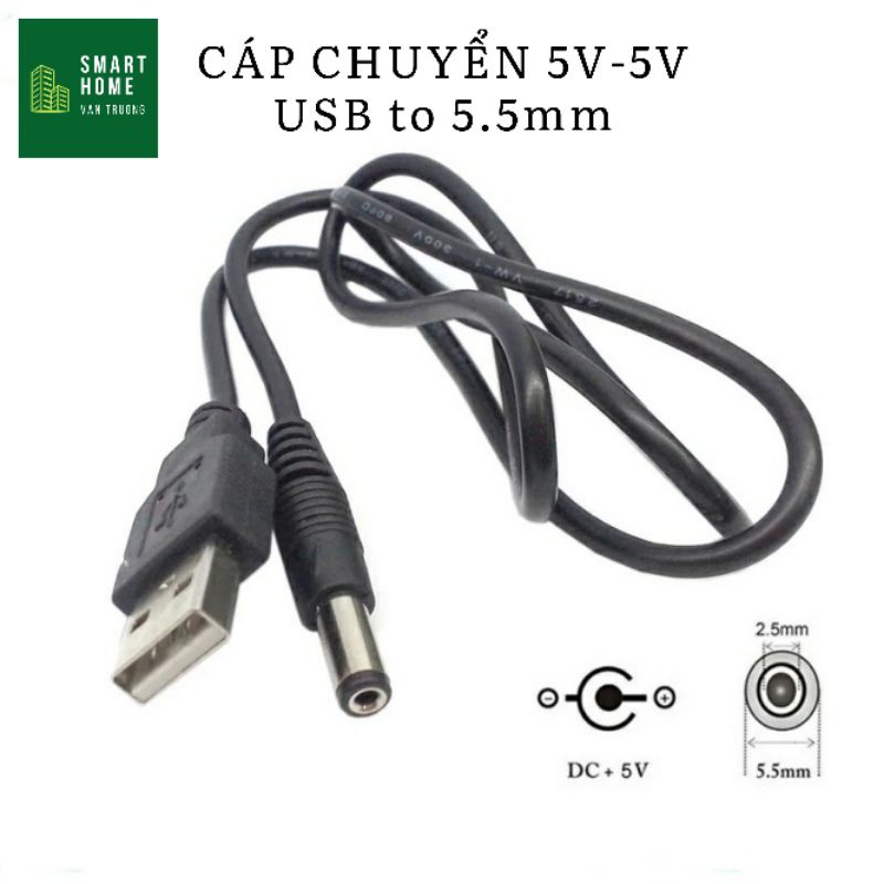 Cáp chuyển nguồn USB sang 5.5mm (5v to 5v)
