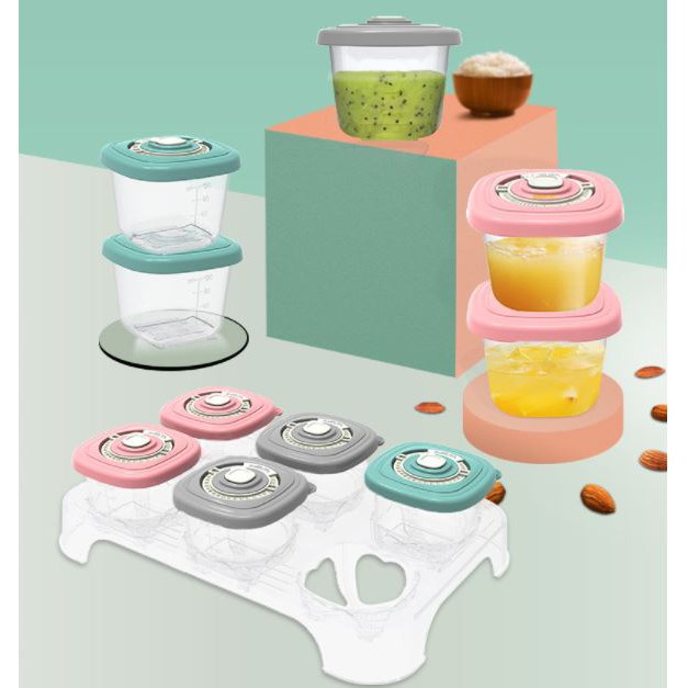 Set 6 hộp trữ đông Misuta, Dụng cụ trữ đồ ăn 120ml có vạch chia ngày tháng