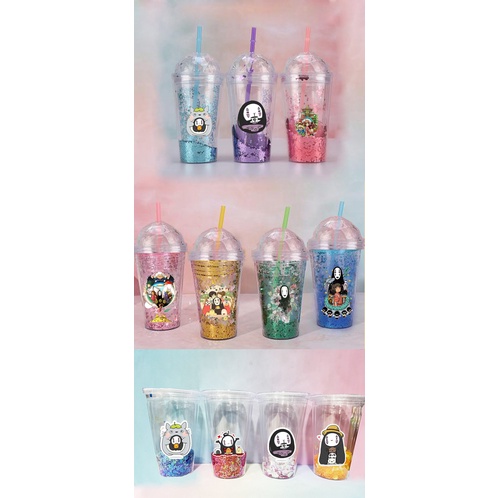 cốc 2 lớp kim tuyến Vô diện CNKI33 cốc giữ nhiệt ly 2 lớp cốc làm lạnh dễ thương 500ml