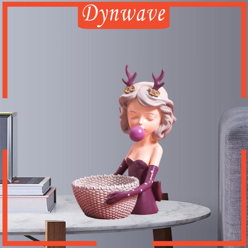 Mô Hình Cô Gái Thổi Bong Bóng Để Bàn Trang Trí Màu Xám A [Dynwave] Bằng Nhựa Resin Sắp Xếp Bánh Kem Trái Cây