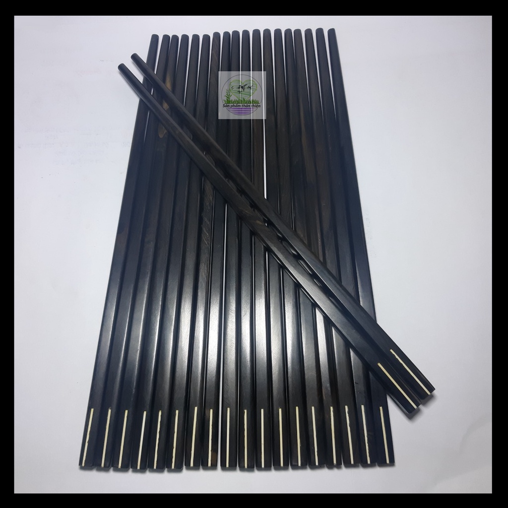 Đũa ăn gỗ Mun sừng tự nhiên - Mẫu đầu vuông vạch (Quy cách: 24cm)