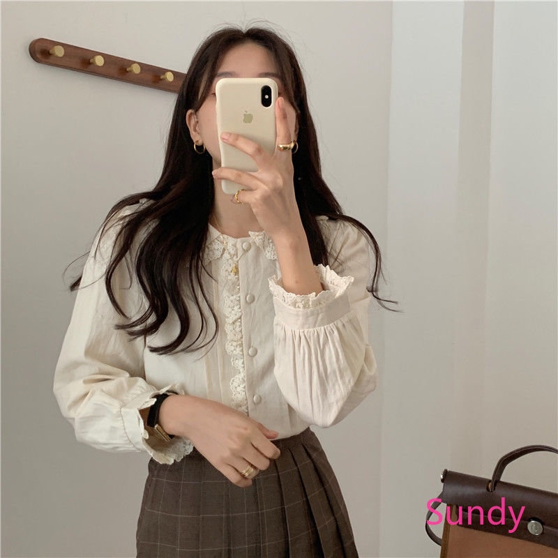 Áo Sơ Mi Tay Dài Dáng Rộng Màu Sắc Ngọt Ngào Phong Cách Hàn Quốc Cho Nữ
