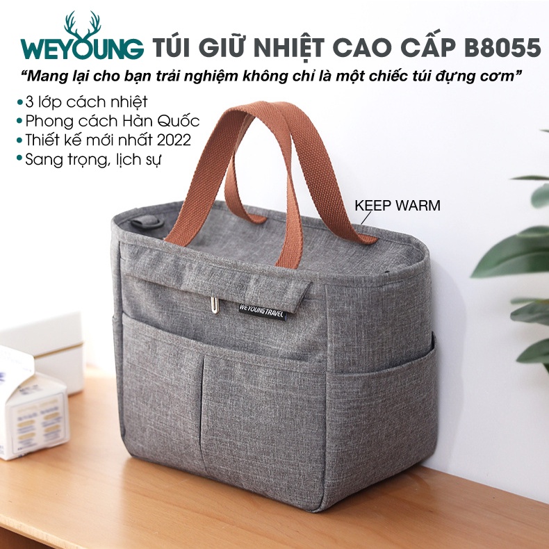 Túi giữ nhiệt đựng hộp cơm, đồ ăn trưa, chống toả nhiệt, dày dặn, có tay xách. B8055