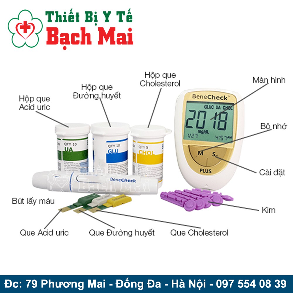 Máy Đo Đường Huyết, Mỡ Máu, Axit Uric 3 Trong 1 BENECHECK PLUS [Bảo Hành Trọn Đời]