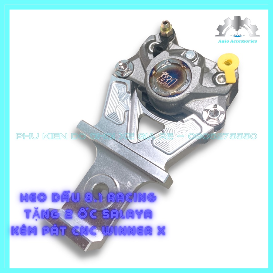 COMBO SAU xe WINNER (Tặng 2ốc) gồm Heo Dầu 8.1 Racing 2pis đối xứng Kèm Pát Sau Pát CNC gắn Winner đi đĩa size 220mm