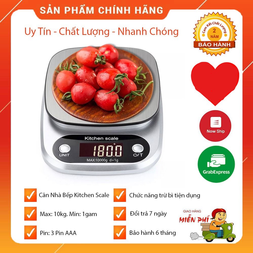 Cân tiểu ly điện tử nhà bếp cao cấp định lượng 1g - 10kg, cân làm bánh độ chính xác cao kèm 2 viên pin AAA