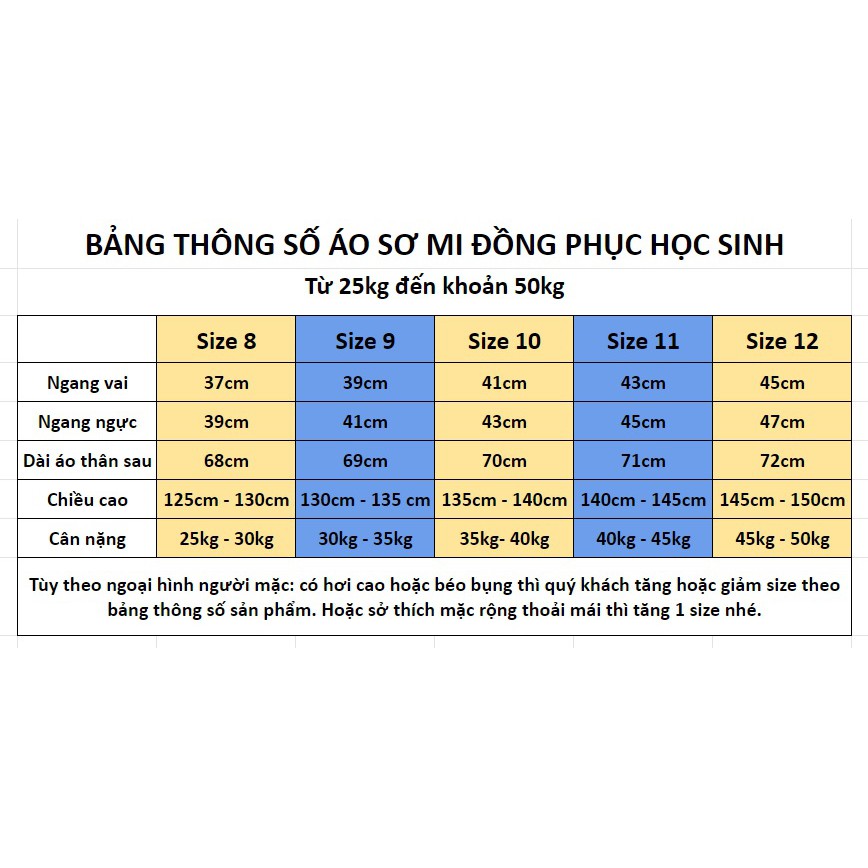 Áo đồng phục học sinh, áo sơ mi trắng tay ngắn từ 25kg đến 40kg - NH Shop