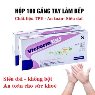 Hộp 100 Găng Tay Cao Su Tpe Victoria Bay Siêu Dai Dùng 1 Lần Làm Bếp, Nấu Ăn, đa năng