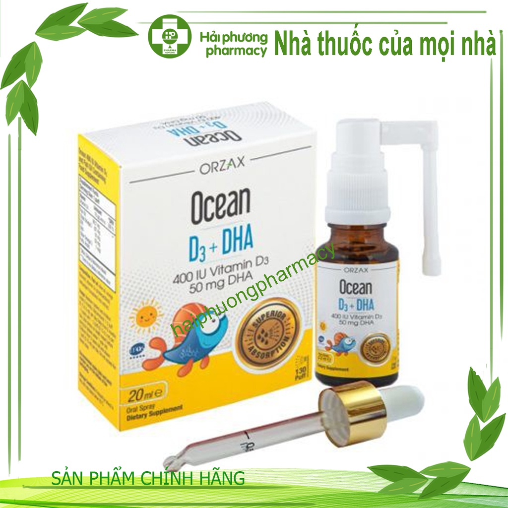 OCEAN D3+DHA Dạng Xịt Bổ Sung Vitamin D3 Giúp Tăng Cường Hấp Thu canxi, Bổ Sung DHA Tốt Cho Não 20ml