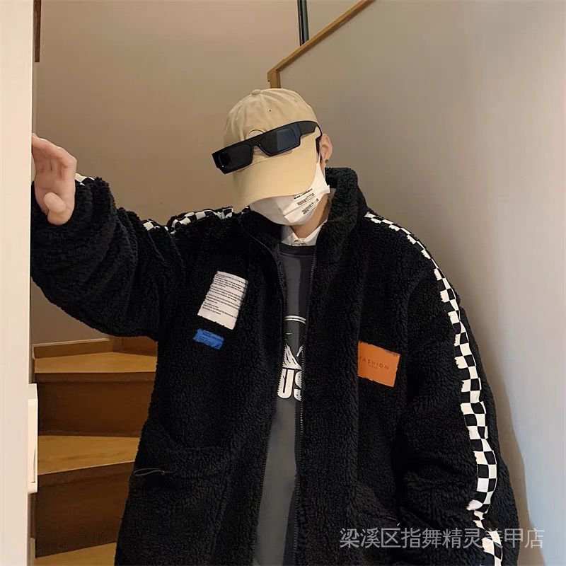 Áo Khoác Lót Cotton Len Lông Cừu Dày Dáng Rộng Kẻ Sọc Caro Phong Cách Hàn Quốc Thời Trang Mùa Đông Cho Học Sinh