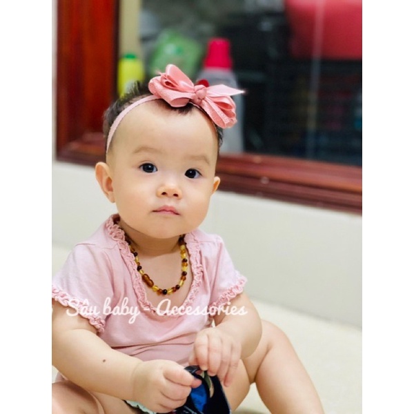 Băng đô turban nơ voan nhăn handmade cho bé