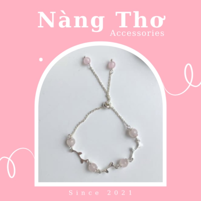 Vòng tay nữ, lắc tay đá hồng dây rút Nàng Thơ Accessories