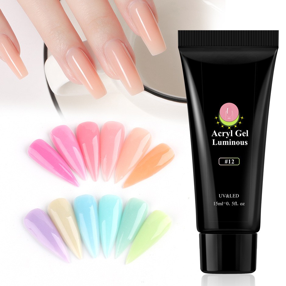 Gel UV nhựa acrylic đắp làm dài móng màu thạch dạ quang sáng tạo