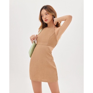 Đầm cổ yếm SheByShj phom chữ A màu nâu - Coco Dress